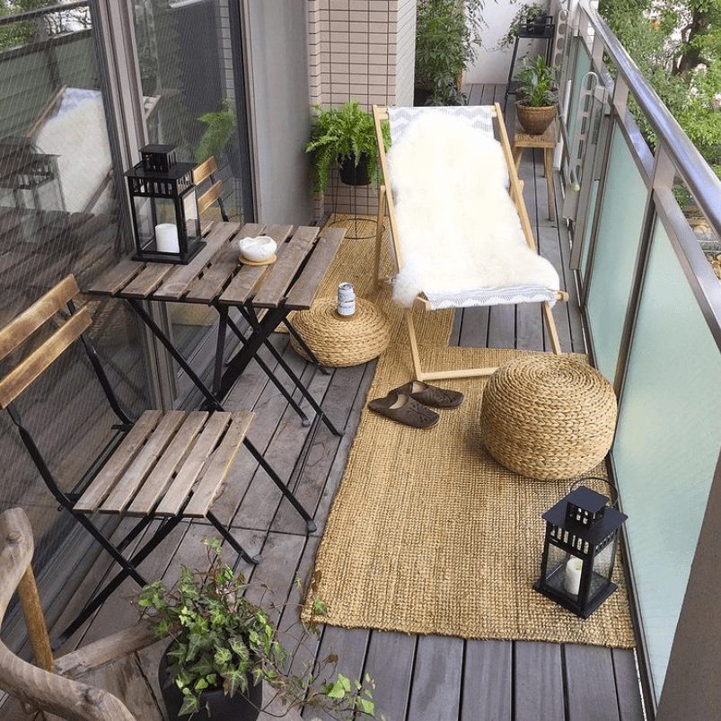 a lounge chair on a balcony