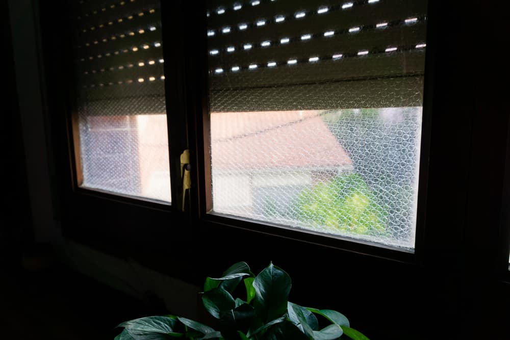 bubble wrap on a window to block heat