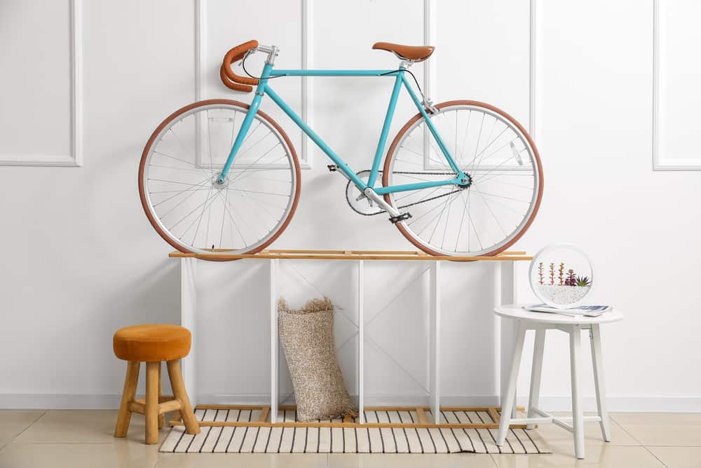 bike stored in a clever way in an apartment