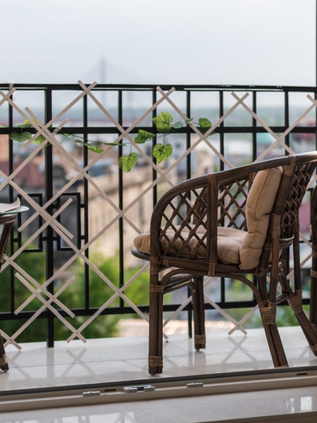 expandable trellis on a balcony